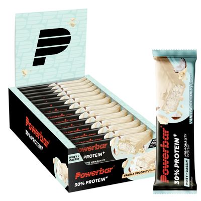 PowerBar 30% Protein Plus Vanilla Coconut, 15 x 55 g, High-Protein Bars with Whey & Casein, Collagen-Free