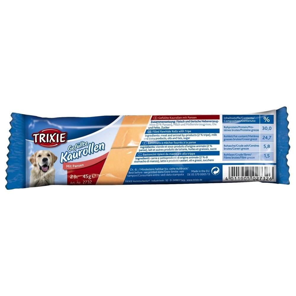 TRIXIE Chew Rolls, Filled, Beef Tripes, 12 cm, 2 pcs, 45 g