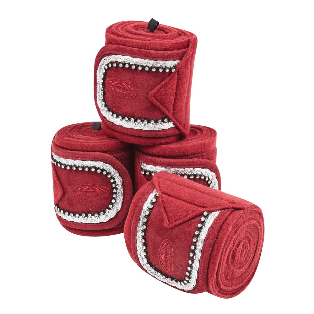 WeatherBeeta Fleece Bling Horse Bandages, 4-Pack, One Size, Red-Brown