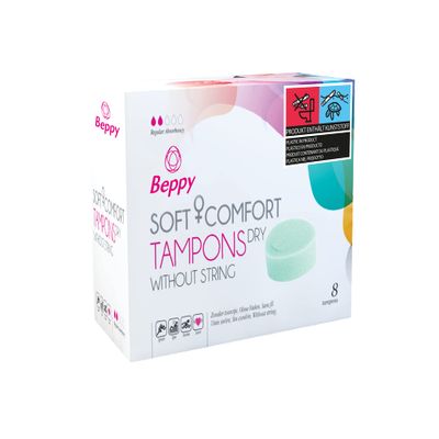 Beppy DRY 8 Count Box - Individually Wrapped, String-Free Soft & Comfort Tampons