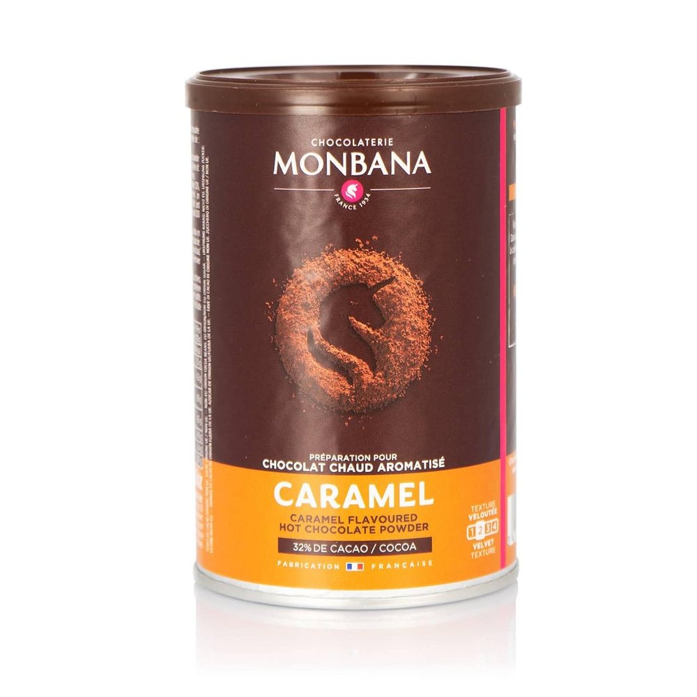 Monbana Caramel Chocolate Powder 250 g Tin (min. 32% Cocoa), 1 Pack (1 x 250 g)
