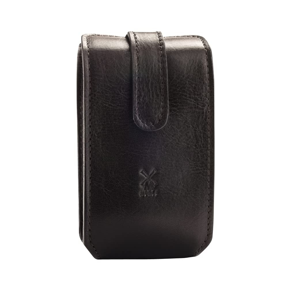 MÜHLE Travel Case for Safety Razor and Shaving Brush, Florentine Leather - Black, Empty