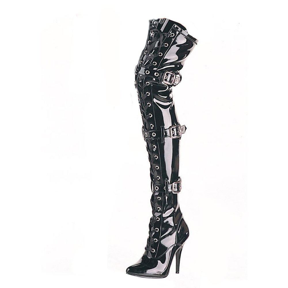 Higher Heels PleaserUSA Seduce-3028 Black Patent Over-the-Knee Boots, Size 36