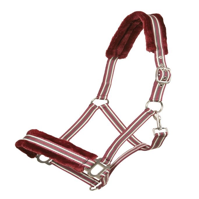 Plastic Halter with Faux Fur Padding, Bordeaux-Beige Cob