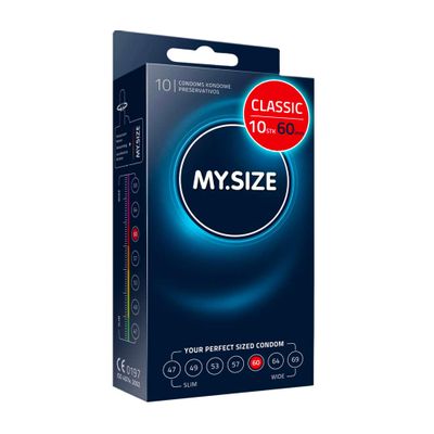 MY.SIZE Classic Condoms Size 5 | 60 mm Width | 10-Count Pack | Extra Thin, Natural Feel | 0.07 mm Wall Thickness