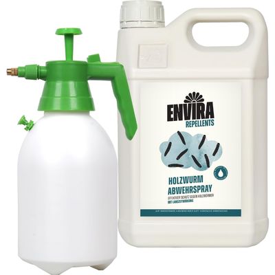 Envira Woodworm Spray 5 L + 2 L Sprayer – Against House Longhorn Beetles and Woodworms