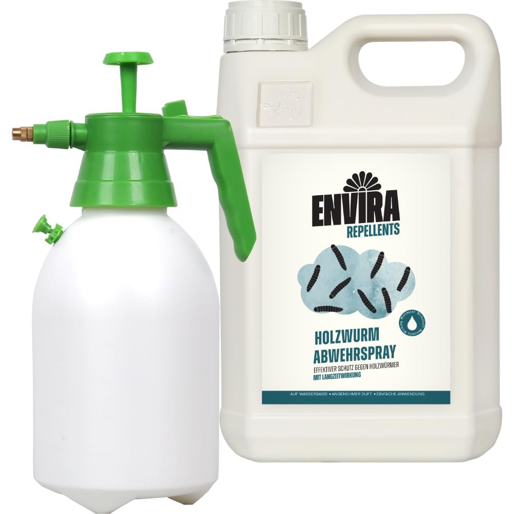 Envira Woodworm Spray 5 L + 2 L Sprayer – Against House Longhorn Beetles and Woodworms