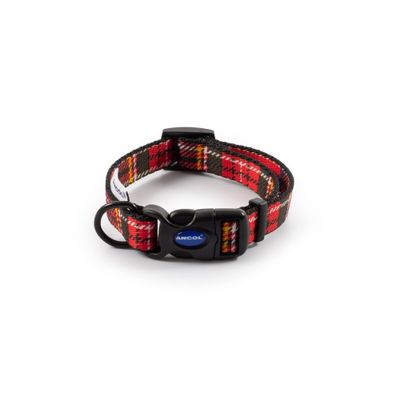 Ancol Adjustable Nylon Dog Collar, Red Tartan, Soft Polyester, 20–30 cm