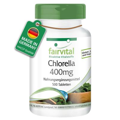 fairvital Chlorella Tablets 400 mg, 500 Tablets, Easy to Swallow, High-Dose, 100% Chlorella Algae Powder, Vegan