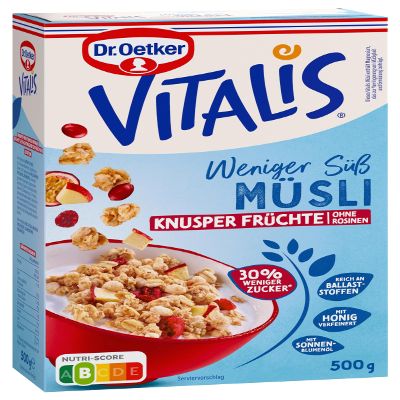 Dr. Oetker Vitalis Less Sweetness Crunchy Fruit Muesli with Cranberries and Apple Slices, 6-Pack (6 x 500 g)