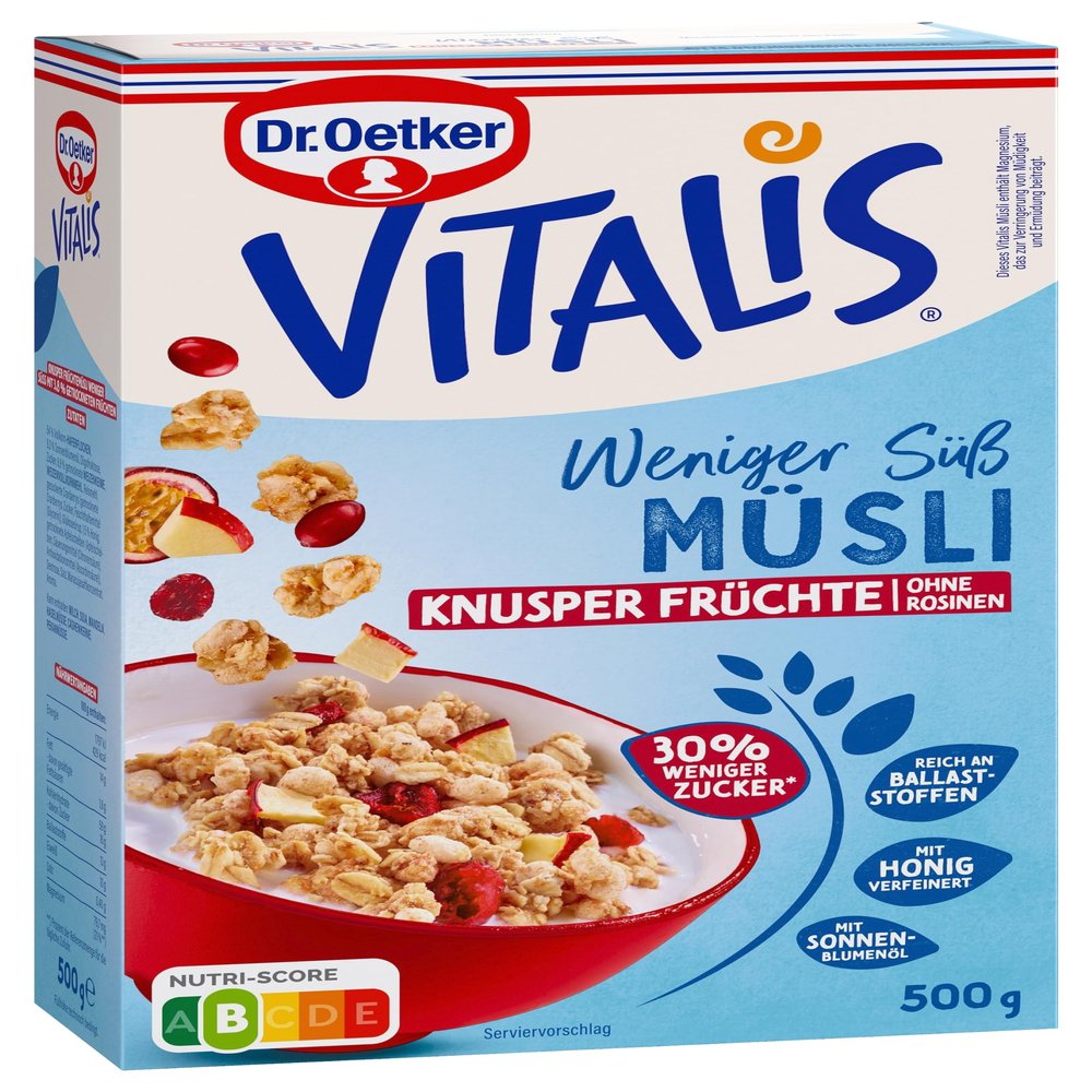 Dr. Oetker Vitalis Less Sweetness Crunchy Fruit Muesli with Cranberries and Apple Slices, 6-Pack (6 x 500 g)