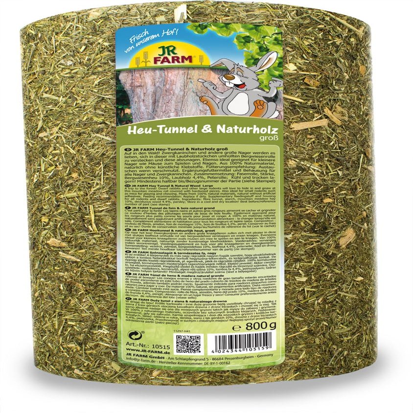 JR FARM Hay Tunnel + Natural Wood, Large, 750 g