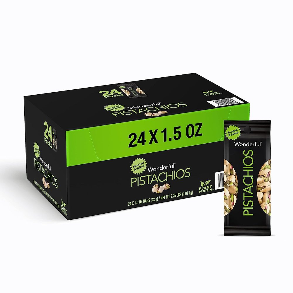 Wonderful Roasted and Salted Pistachios, 1.5 oz, Pack of 24