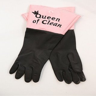 QUEEN OF CLEAN Black/Pink Rubber Gloves