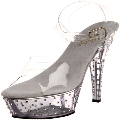 Pleaser Stardust-608/C/M Platform Sandal with Buckle Strap for Women, Transparent (Colorless), EU 42