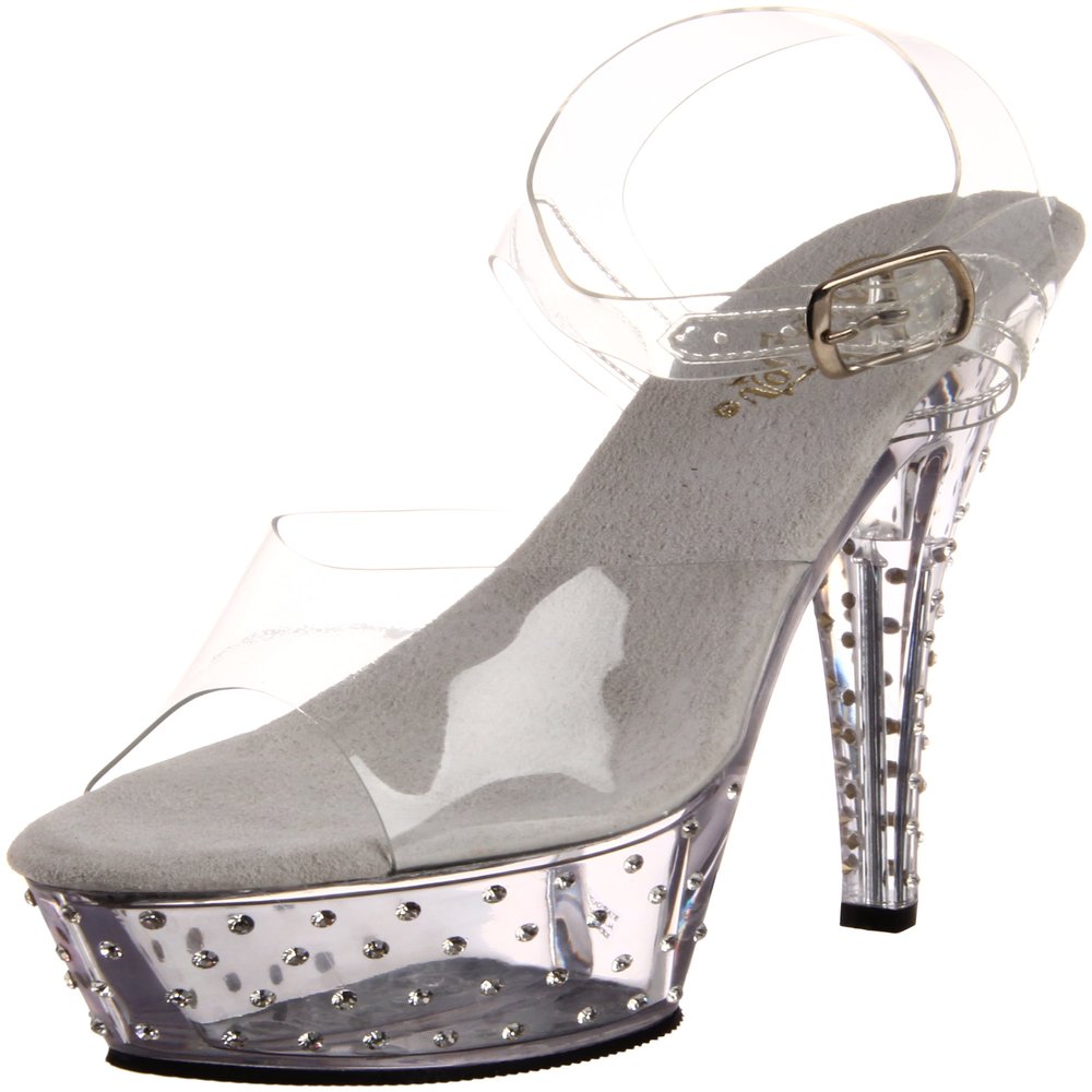 Pleaser Stardust-608/C/M Platform Sandal with Buckle Strap for Women, Transparent (Colorless), EU 42