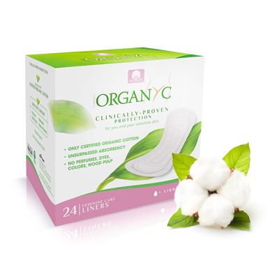 Organyc 100% Certified Organic Cotton Panty Liners for Light Days, 24-Pack