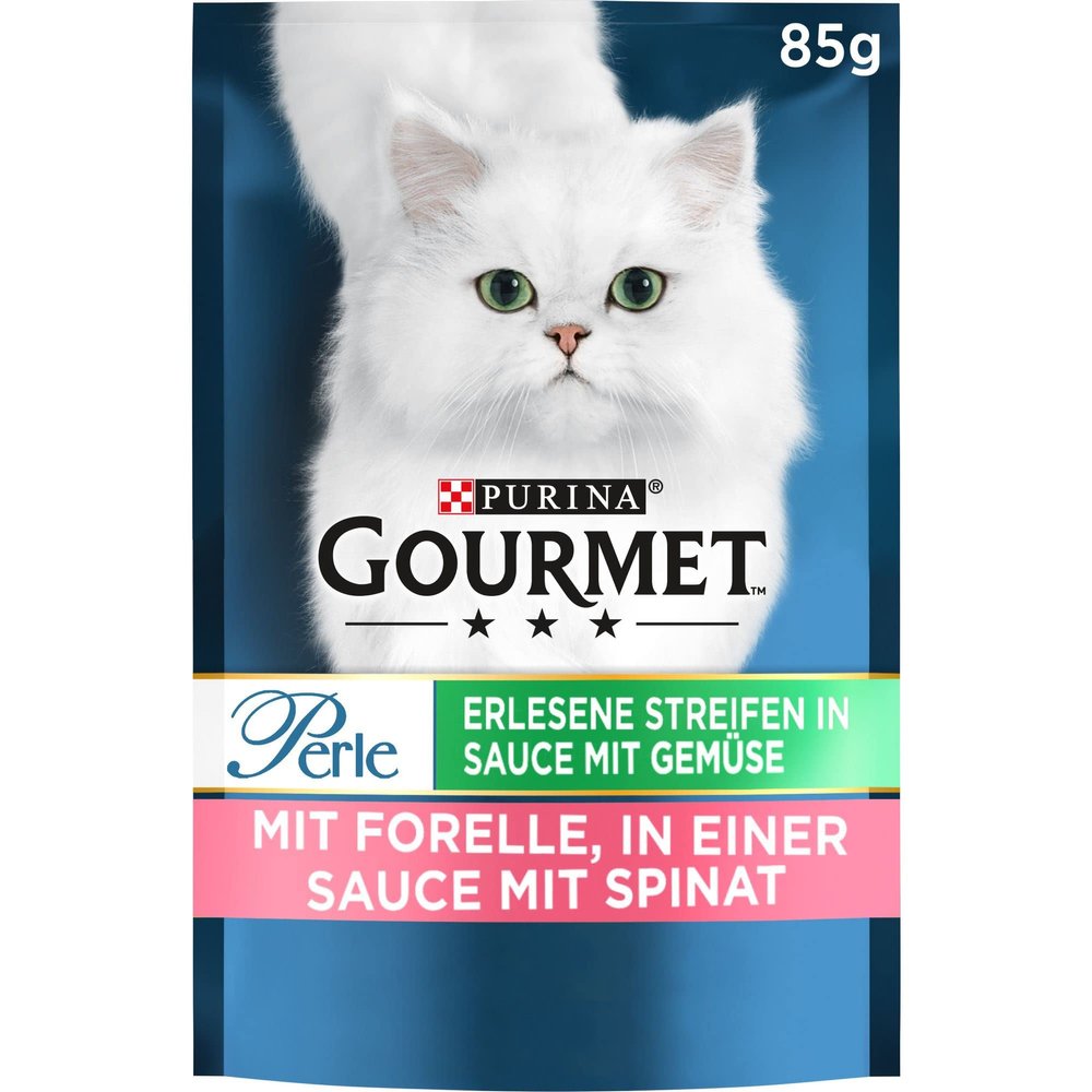 PURINA GOURMET Perle Tender Strips Wet Cat Food with Trout and Spinach, 24-Pack (24 x 85 g)