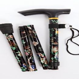 Lightweight Walking Cane with Black Floral Pattern