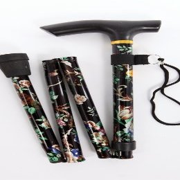 Lightweight Walking Cane with Black Floral Pattern