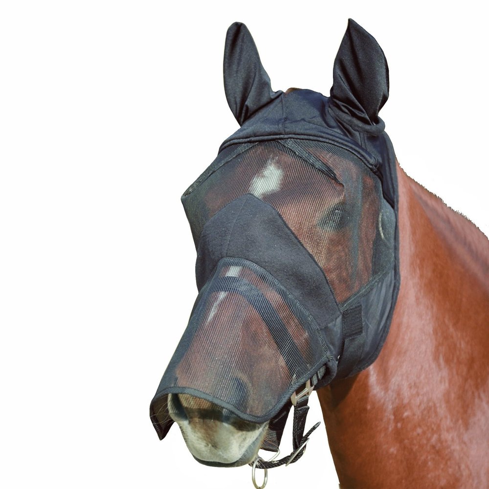 Waldhausen Premium Fly Mask with Ear and Nose Protection, Black, Full