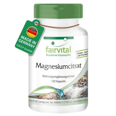 fairvital Magnesium Capsules, 120 Capsules, High-Dose, 100 mg Elemental Magnesium per Capsule, from Magnesium Citrate, Vegan