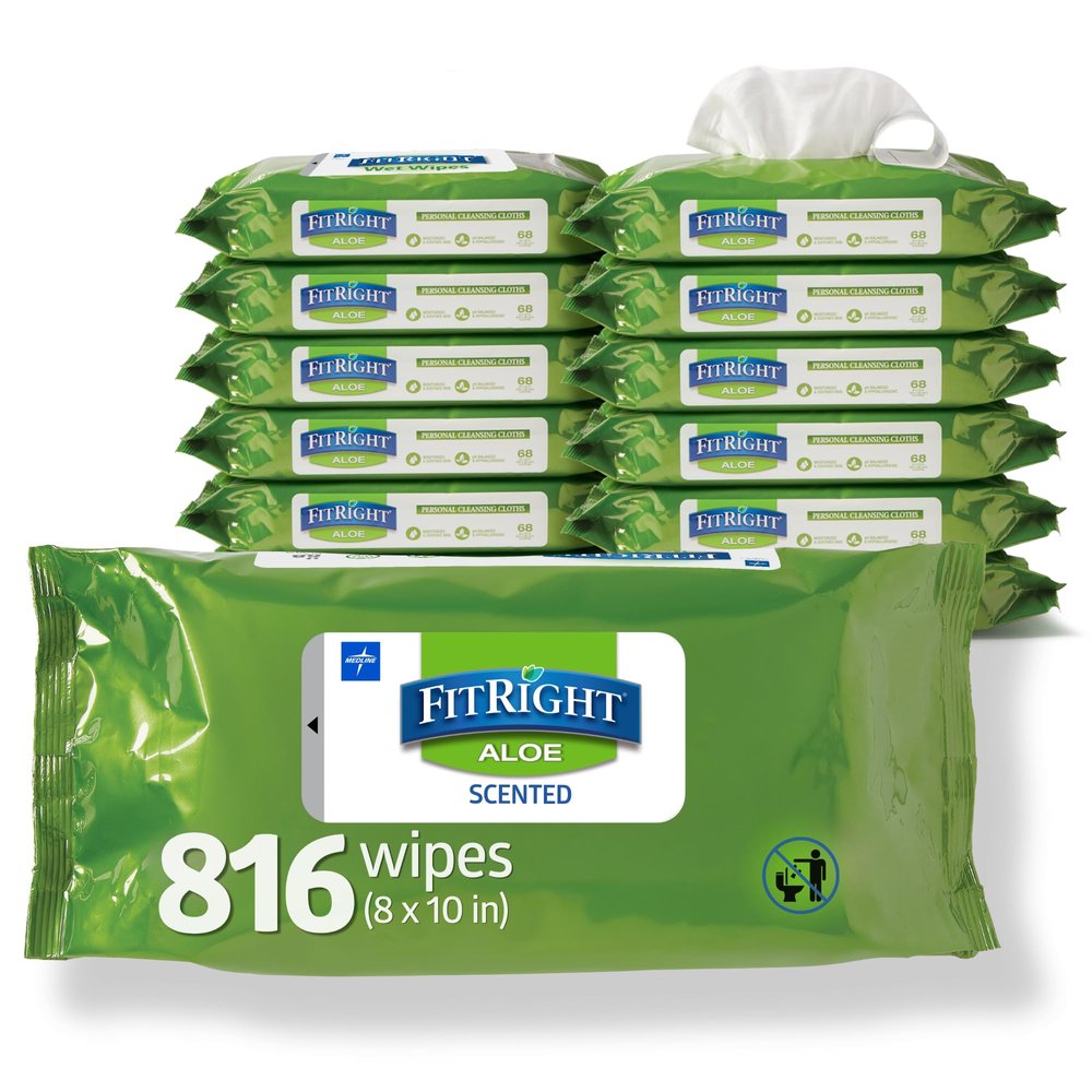 Medline AloeTouch Cleaning Wipes, 20.3 x 30.5 cm, 816 Count