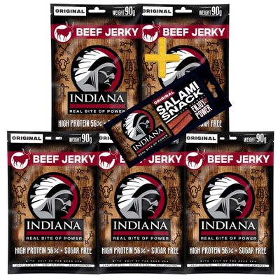 Indiana Beef Jerky Original, High-Protein Gift Box, No Added Sugar, Gluten-Free (5 x 90 g)