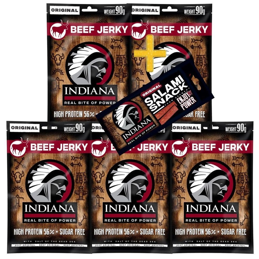 Indiana Beef Jerky Original, High-Protein Gift Box, No Added Sugar, Gluten-Free (5 x 90 g)
