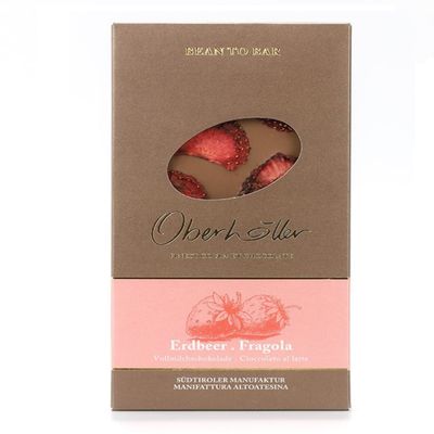 Oberholler Milk Chocolate with Strawberry, 100 g – 100% GMO-Free, No Preservatives, Bean-to-Bar, Made in South Tyrol