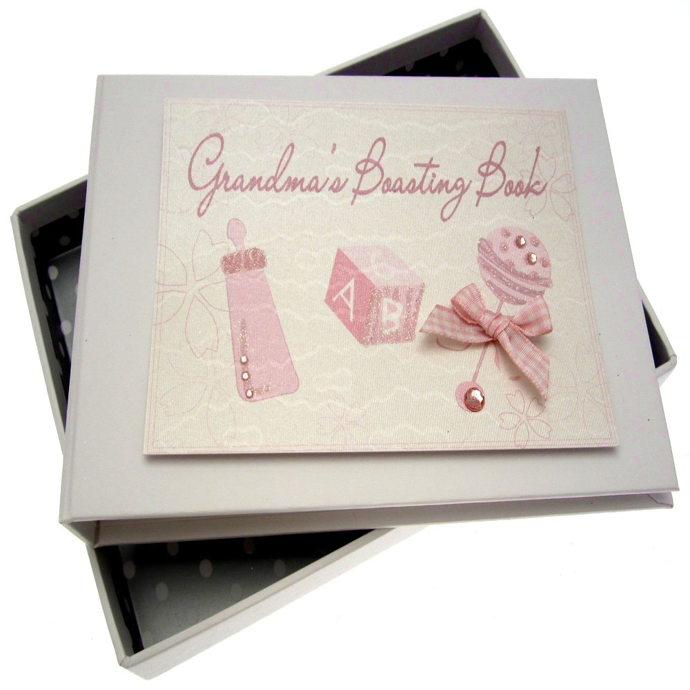 White Cotton Cards Photo Album "Grandma's Boasting Book" (Pink Rattle)