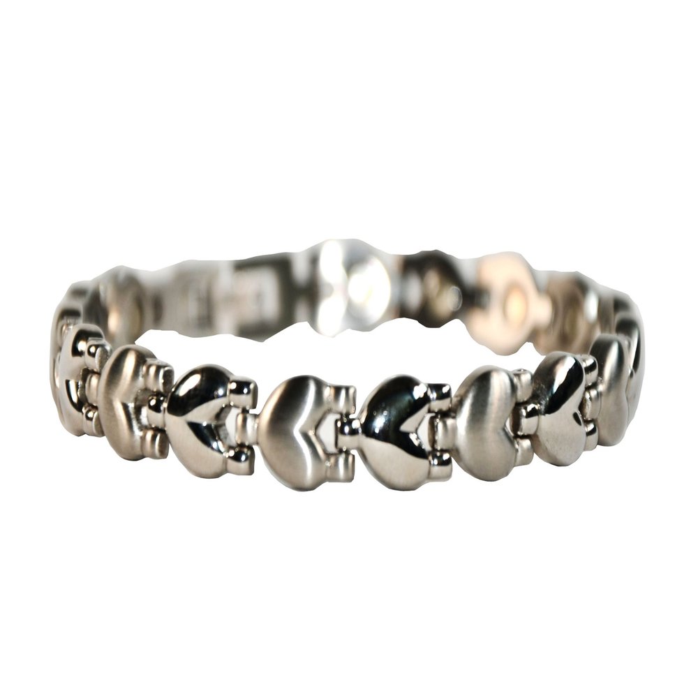 Amazing Power Hearts Magnetic Bracelet 8234, Stainless Steel, Silver, XS–XXL