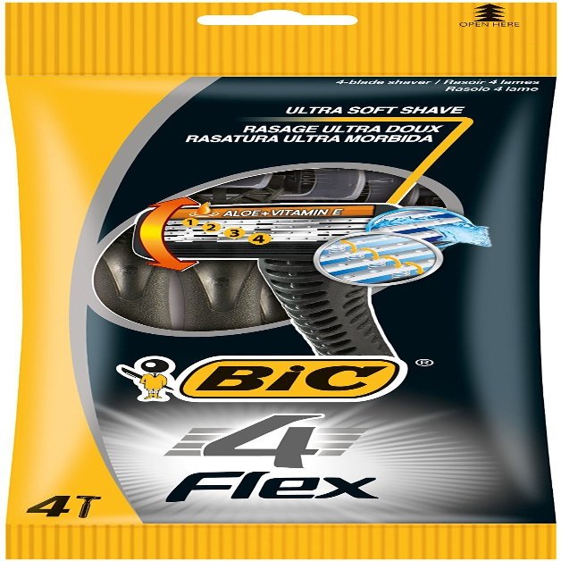 BIC 4 Flex Disposable Razors for Men, 4 Blades, Sensitive Skin, 8 Count