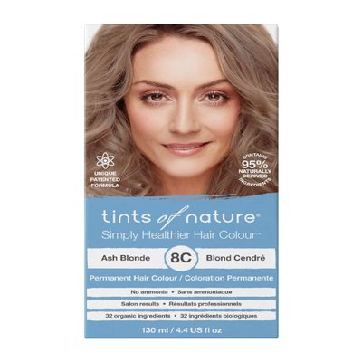 Tints of Nature 8C Ash Blonde Permanent Hair Dye, Vegan, 130 mL