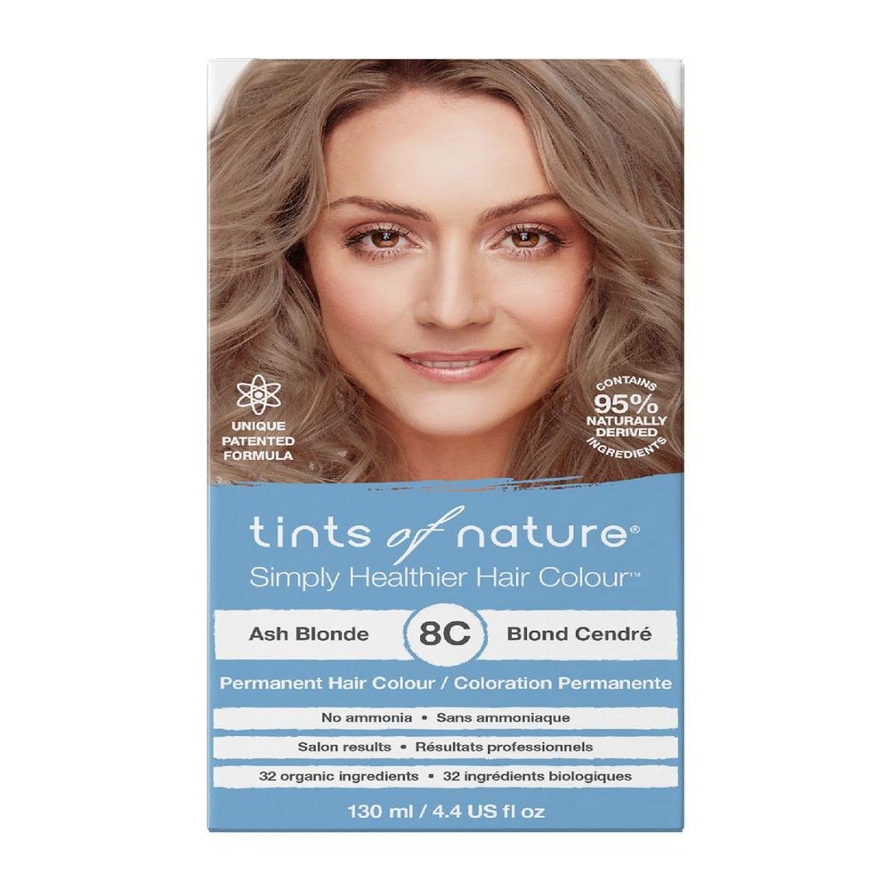 Tints of Nature 8C Ash Blonde Permanent Hair Dye, Vegan, 130 mL