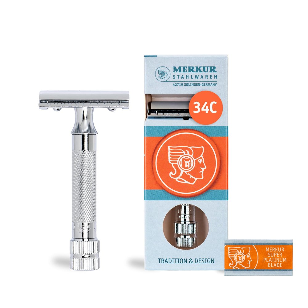 MERKUR 34C Safety Razor | Gloss Chrome Short Handle | Closed Comb