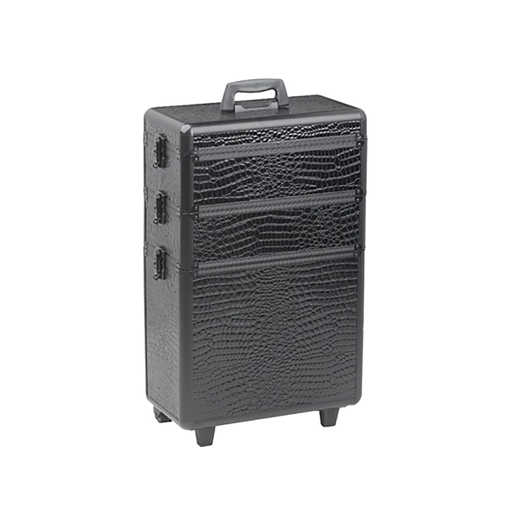 Sibel Aluminum Hairdressing Case, Black Crocodile Pattern, 63 x 36 x 22 cm