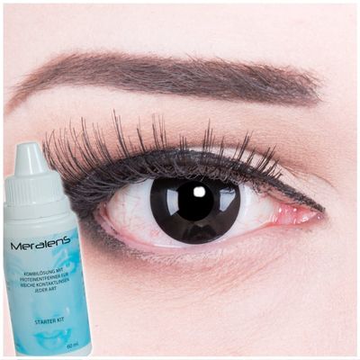 Meralens Soft 12-Month Contact Lenses, Black Out, Non-Prescription, with Case, 1 Pair (2 Lenses)