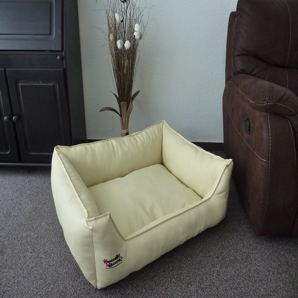 Dog Bed Dog Sofa Faux Leather 105 x 80 cm Cream