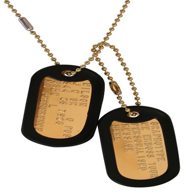 Graphotype Brass ID Tags: 2 Personalized Army-Style Tags with Ball Chains & Silencers