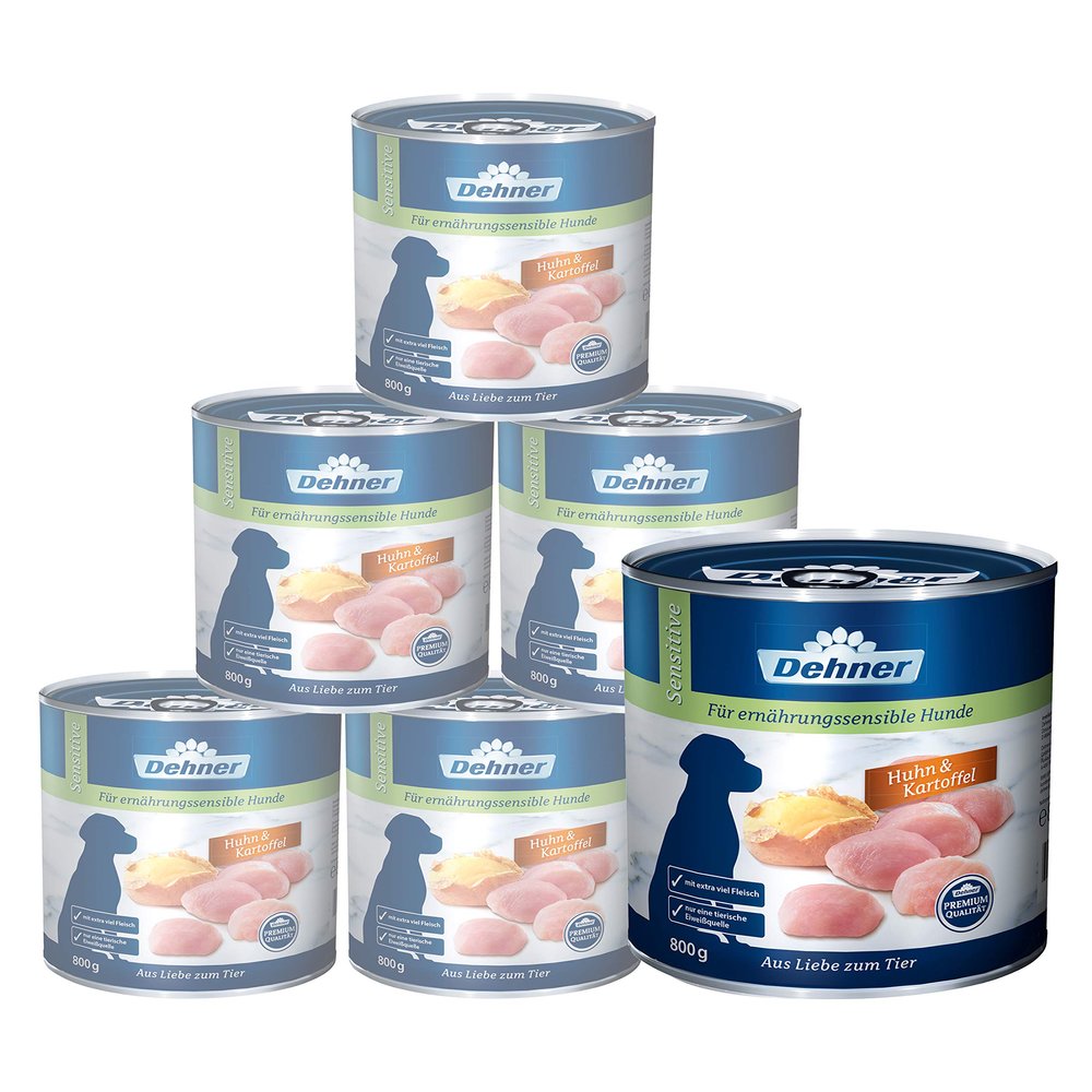 Dehner Premium Sensitive Wet Dog Food, Chicken, 6 x 800 g (4.8 kg)