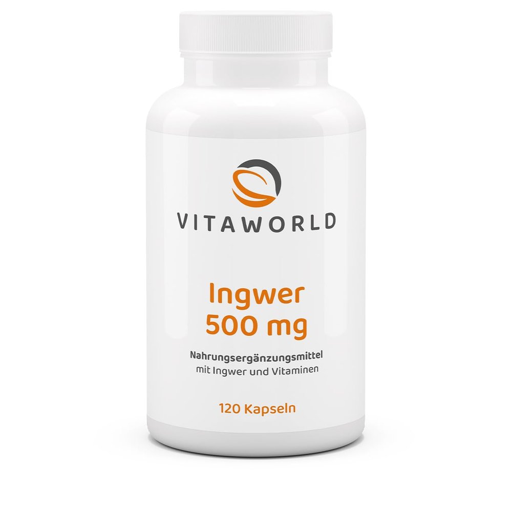 Vita World Ginger 500 mg, 3-Pack, 3 x 120 Capsules – Vegan, Made in Germany