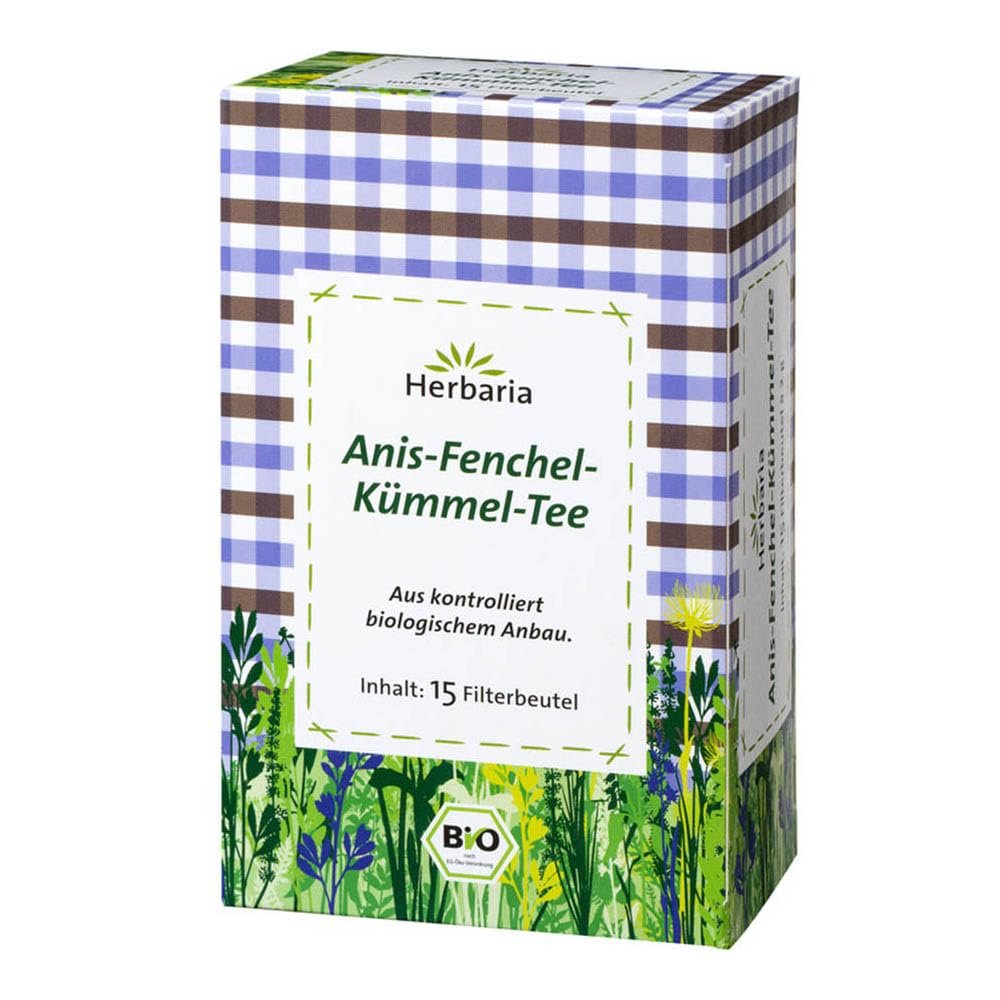 Herbaria Anise-Fennel-Caraway Tea, 15 Tea Bags, 2-Pack (2 x 30 g), Organic