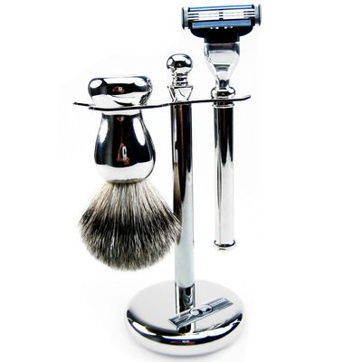 Golddachs Shaving Stand, 100% Badger Hair, Silver-Colored Metal