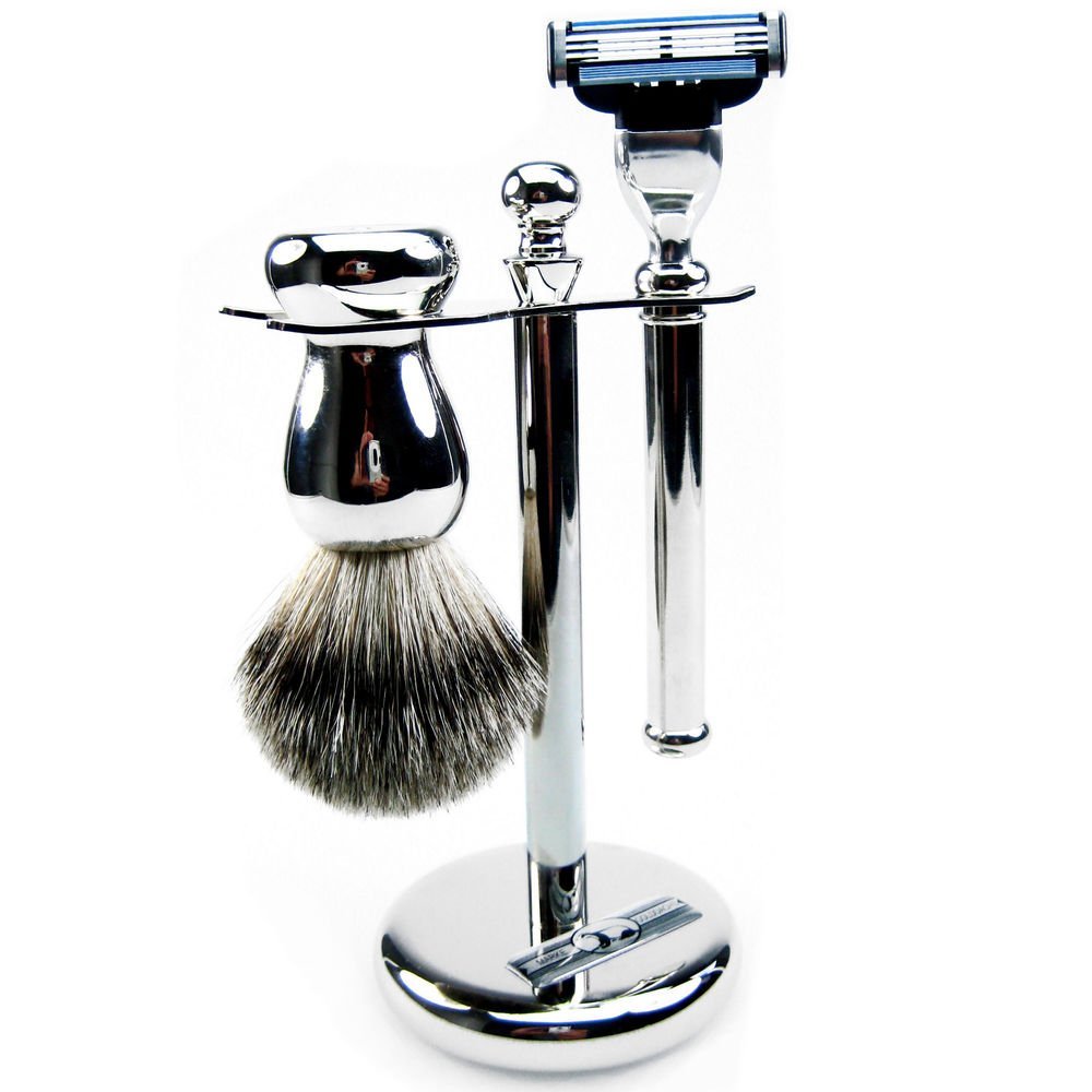 Golddachs Shaving Stand, 100% Badger Hair, Silver-Colored Metal