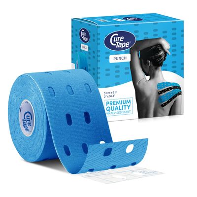 Cure Punch Original Kinesiology Tape, 5 cm x 5 m, Blue (1 Roll)