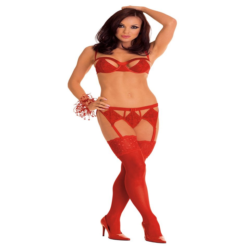 Roxana Lingerie Set with Bra, Thong, and Garter Belt, Size L, 1-Pack (1 ct)