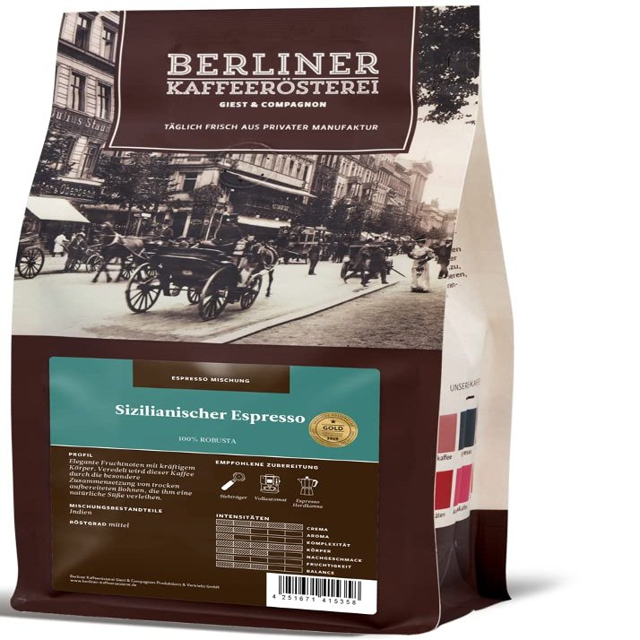 Berliner Kaffeerösterei Sicilian Espresso, Medium Roast, 100% Arabica Whole Beans, 1 kg