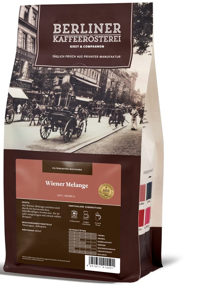 Berliner Kaffeerösterei Wiener Melange, 250 g Whole Beans, Medium Roast, 100% Arabica