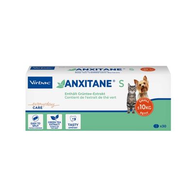Virbac Anxitane S | 30 Tablets | Complementary Feed for Cats & Small Dogs | With L-Theanine